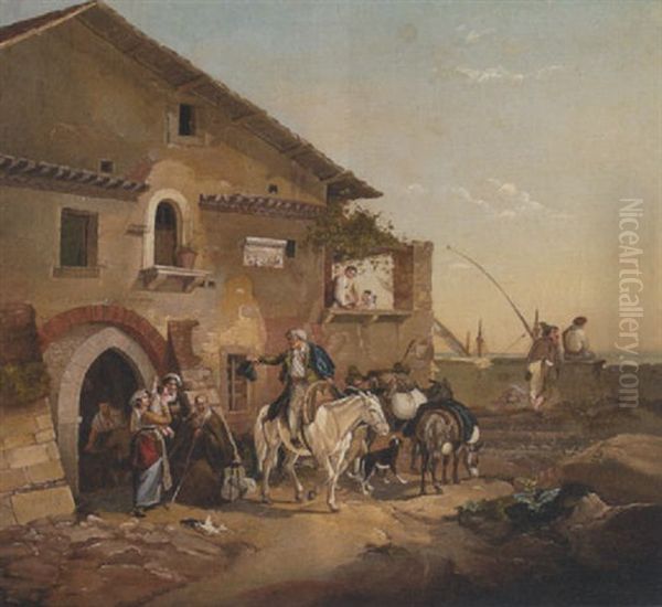 Abschied Vor Der Osteria Oil Painting by Peter Heinrich Lambert Von Hess