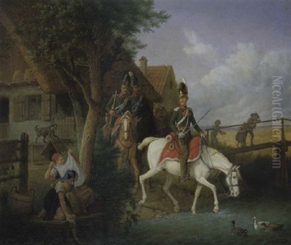 Manoverszene Oil Painting by Peter Heinrich Lambert Von Hess