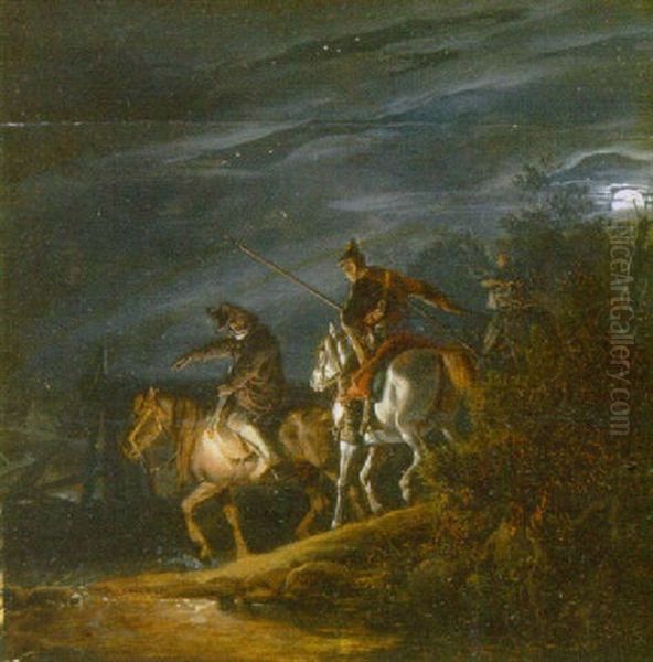 Natsceneri Med Personer Til Hest Oil Painting by Peter Heinrich Lambert Von Hess