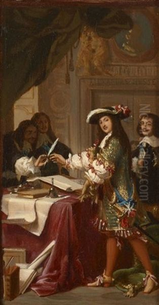 Etude Pour Louis Xiv Signant Les Ordonnances Constitutives De La Marine Oil Painting by Alexandre-Jean-Baptiste Hesse