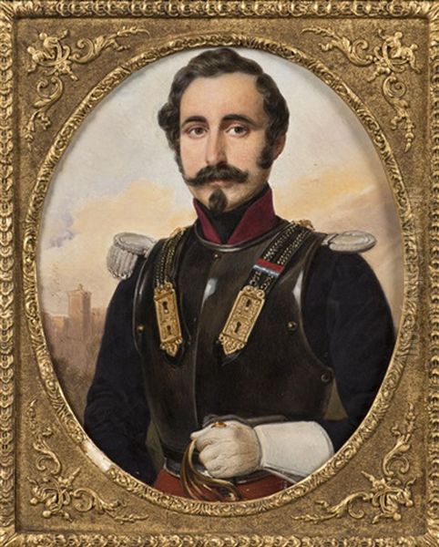 Portrait D'un Cuirassier Sous Napoleon Iii Oil Painting by Alexandre-Jean-Baptiste Hesse