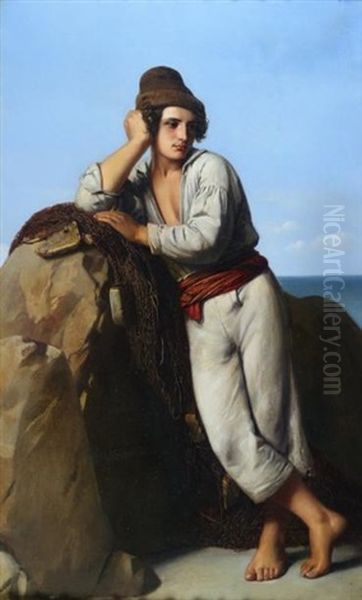 Pecheur Napolitain Oil Painting by Alexandre-Jean-Baptiste Hesse