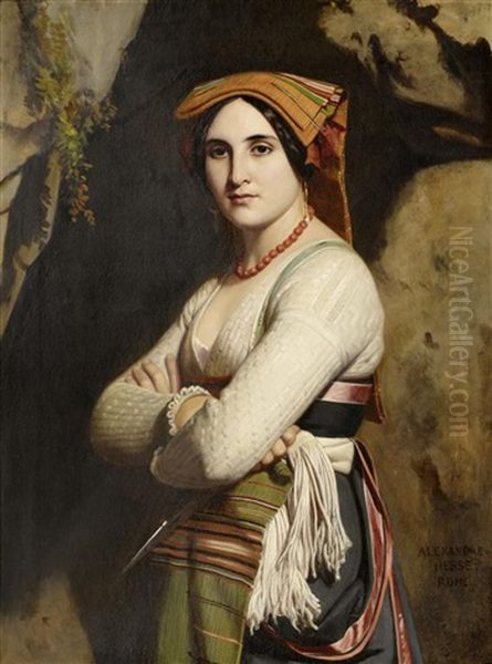 Junge Italienerin Oil Painting by Alexandre-Jean-Baptiste Hesse