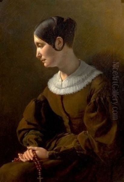 Portrait De Femme En Priere Oil Painting by Alexandre-Jean-Baptiste Hesse