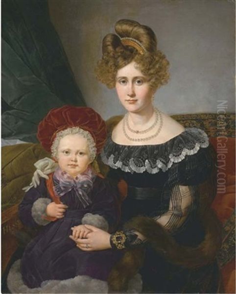 Portrait De Dame Assise, Son Fils Sur Ses Genoux Oil Painting by Alexandre-Jean-Baptiste Hesse