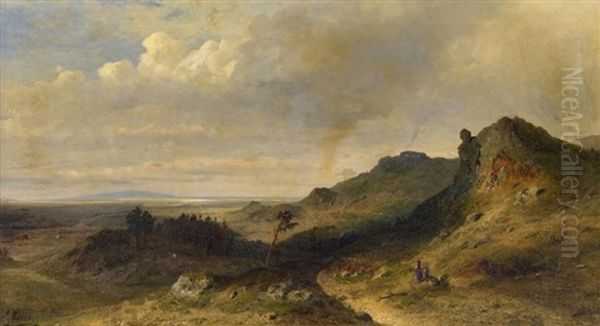 Weite Hugelige Kustenlandschaft Mit Hunengrab (vermutlich Skandinavien) Oil Painting by Georg Hesse