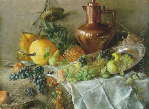 Stilleben Med Frukter Och Kopparkanna Oil Painting by Marie Hesse