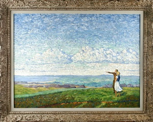 Weite Landschaft Mit Einem Parchen Auf Anhohe In Die Ferne Blickend Oil Painting by Rudolf Hesse