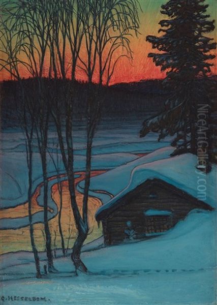 Winter Landscape With Cottage Oil Painting by Otto Hesselbom