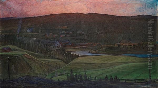 View Over Koppom, Varmland Oil Painting by Otto Hesselbom