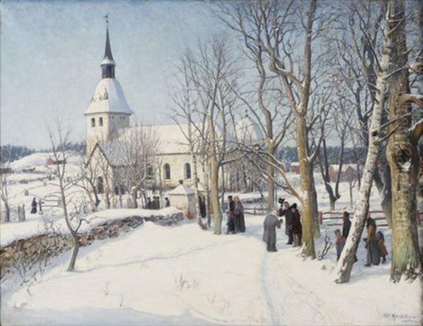 Ceremoni Vid Spanga Kyrka Oil Painting by Otto Hesselbom