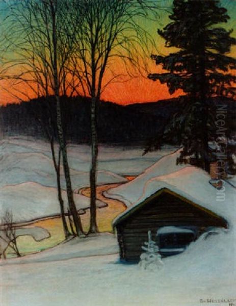 Snolandskap I Aftonljus Oil Painting by Otto Hesselbom