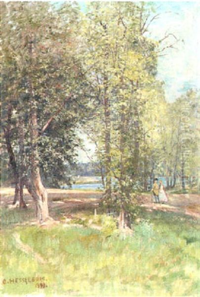 Promenad I Sommarlandskap Oil Painting by Otto Hesselbom