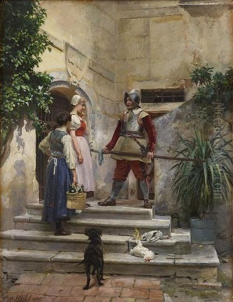 Cavalier With Maidens Oil Painting by Gustav August Hessl