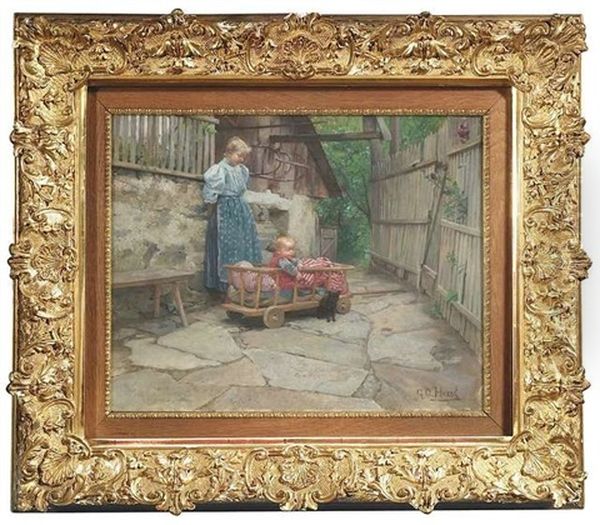 Hofidylle Oil Painting by Gustav August Hessl