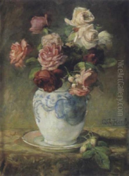 Rosen In Vase Oil Painting by Gustav August Hessl