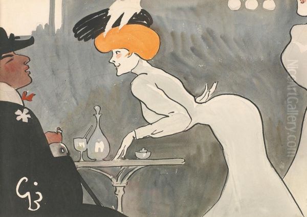 Au Cafe Oil Painting by Georges Barbier