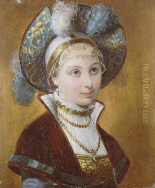 Weibliches Portrait In Renaissancekostum Oil Painting by Gustav August Hessl