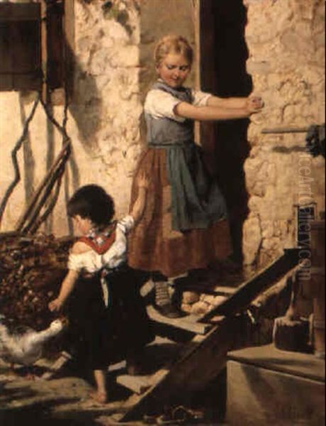 Sisters Oil Painting by Gustav August Hessl