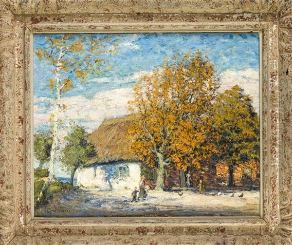 Bauernkate Im Herbst Mit Staffagefiguren Oil Painting by Carl Hessmert