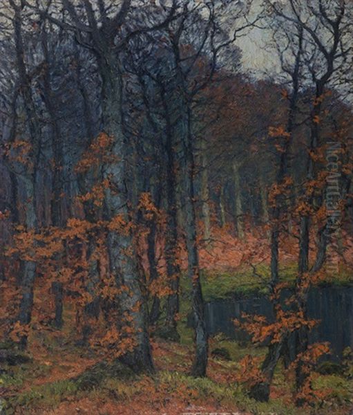 Herbstliche Waldlandschaft Mit Tumpel Oil Painting by Carl Hessmert