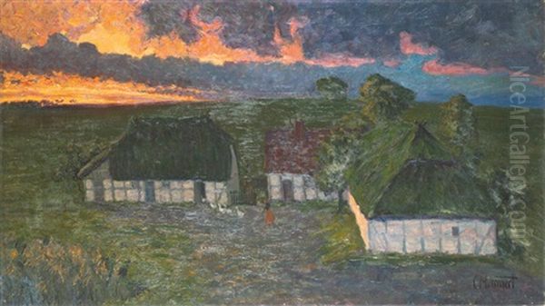 Bauerngehoft Bei Sonnenuntergang Oil Painting by Carl Hessmert