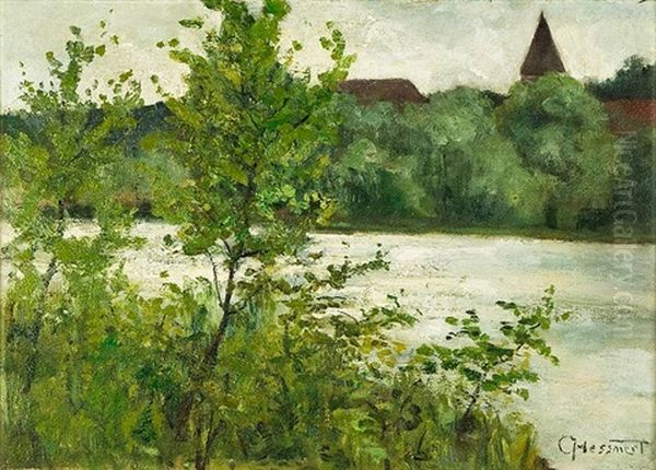 Markische Dorflandschaft Am Wasser Oil Painting by Carl Hessmert