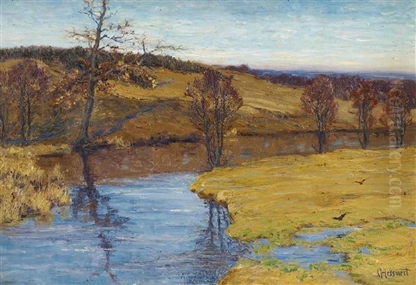 Flusslandschaft Im Herbst Oil Painting by Carl Hessmert