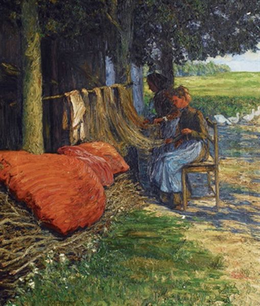 Mending The Nets Oil Painting by Carl Hessmert