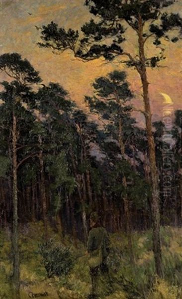 Evening At Woods Oil Painting by Carl Hessmert