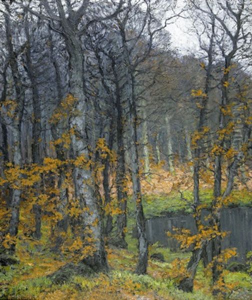 Herbstliche Waldlandschaft Am Abend Oil Painting by Carl Hessmert