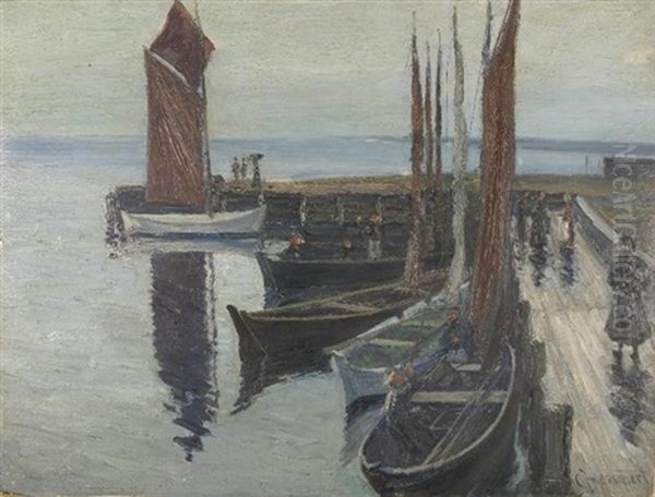 Bootshafen Im Regen Oil Painting by Carl Hessmert