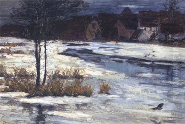 Dorflandschaft Im Winter Oil Painting by Carl Hessmert