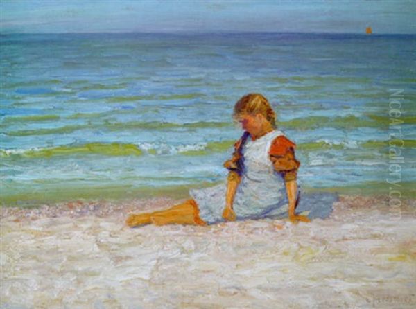 Kleines Madchen An Der See Oil Painting by Carl Hessmert