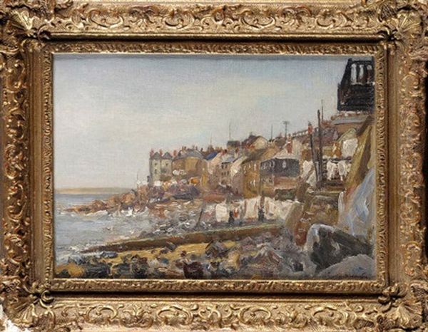 A Yorkshire Fishing Village Oil Painting by Walter Francis Scott Hetherington