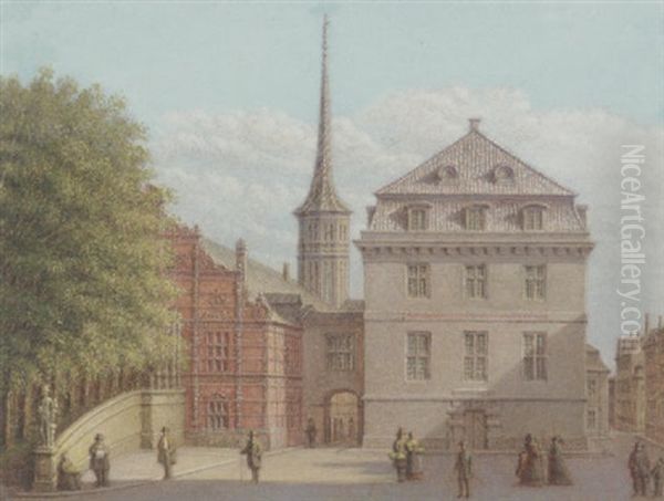 Borsen Og Den Gamle Nationalbank Oil Painting by Christian (Frederik) Hetsch