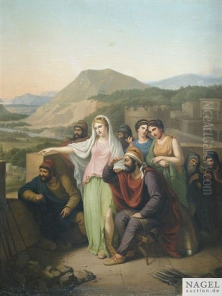 Die Seherin Kassandra Warnt Auf Der Stadtmauer Die Trojaner Vor Dem Trojanischen Pferd Oil Painting by Philipp Friedrich Von Hetsch