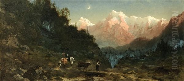 Gebirgslandschaften Im Abendlicht Oil Painting by Eugen Hettich