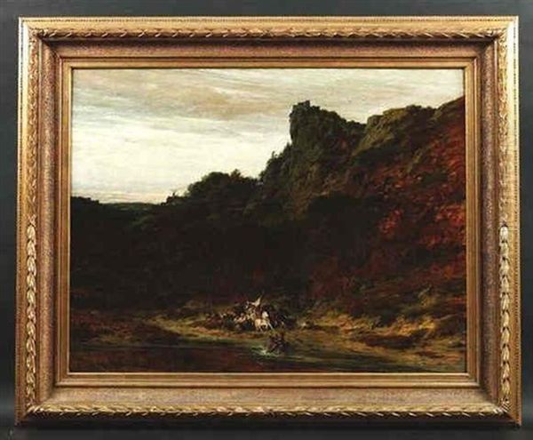 Blick Auf Ein Von Hohen Felsen Eingerahmtes Flusbett Oil Painting by Eugen Hettich