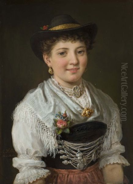 Oberbayerisches Dirndl Oil Painting by Karl Hetz