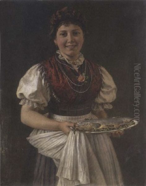 Junges Madchen Mit Fischplatte Oil Painting by Karl Hetz