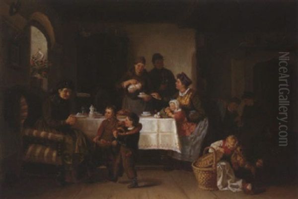 Osterfest In Einer Oberfrankischen Bauernstube Oil Painting by Karl Hetz