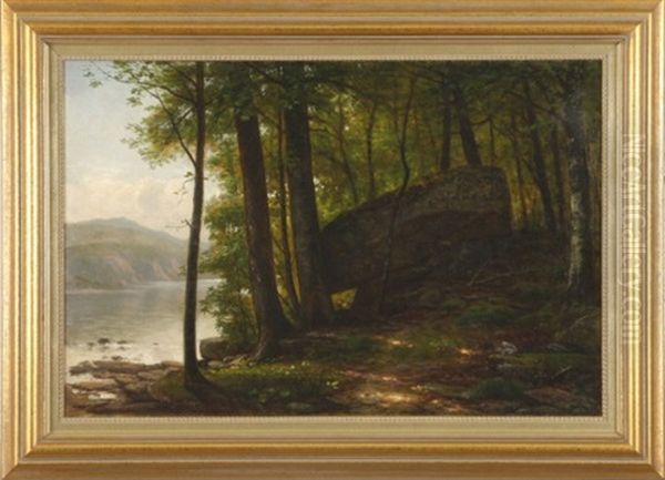 Forest Landscape At Water's Edge Oil Painting by George Hetzel