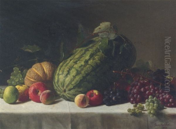 Still Life With Watermelon Oil Painting by George Hetzel