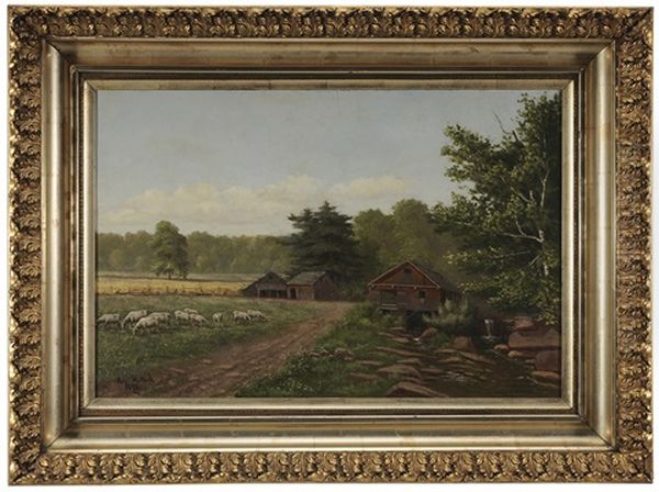 Sheep In A Farmyard Oil Painting by George T. Hetzel