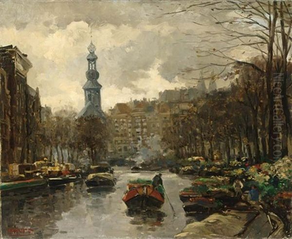 The Flowermarket, Amsterdam Oil Painting by Herman Heuff