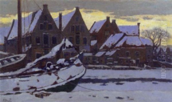 A View On The Spaarnehoek, Haarlem, In Winter Oil Painting by Herman Heuff