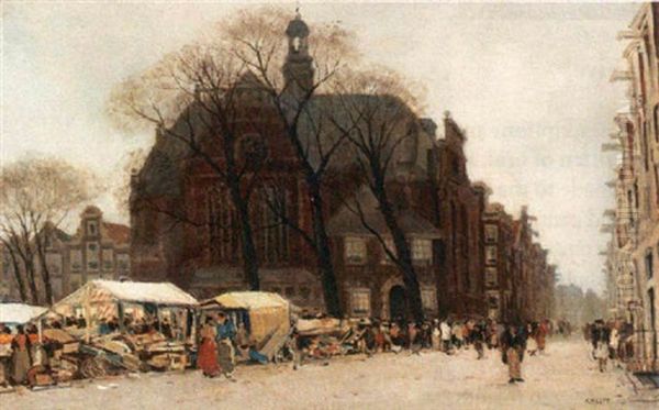 De Noordermarkt In Amsterdam Oil Painting by Herman Heuff