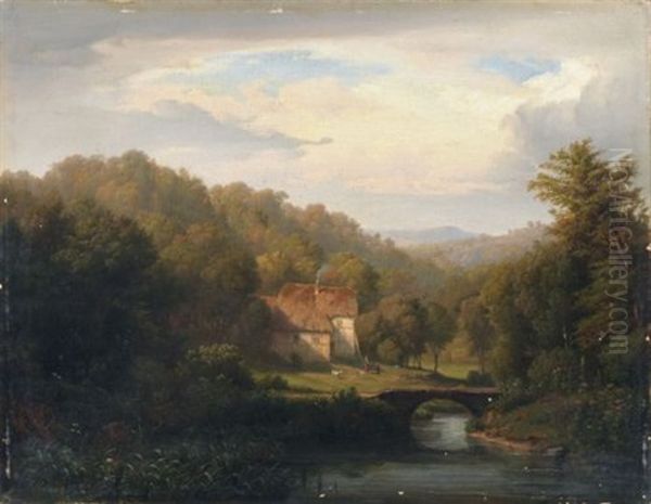 Landliches Gehoft Aus Der Umgebung Von Dusseldorf Oil Painting by Friedrich Heunert