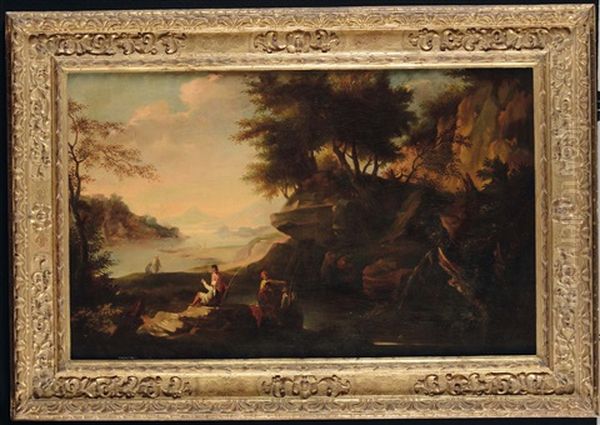 Paesaggio Con Corso Dacqua E Figure Paesaggio Con Cascatelle Di Tivoli Oil Painting by Jacob De Heusch